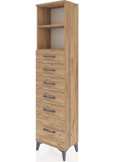 Arges Dolap 2 Raflı 6 Çekmeceli 44x30x182 Çam-çam Atlas Çam