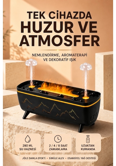 Jöle Yağmur Efektli Hava Nemlendirici 280 Ml Aromaterapi Difüzörü Alev Efektli
