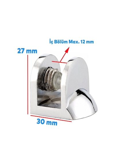 Tırnak Lüx Metal Cam Raf Tutucu Cam Etejer Menteşesi Krom Metal Vidalı 12 Mm 4 Adet Belirtilmemiş