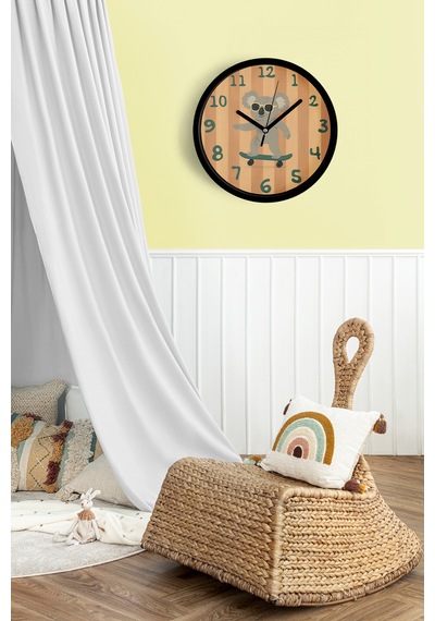 Güneş Gözlüklü Kaykay Yapan Sevimli Koala Çocuk Odası Modern Duvar Saati - 25cm - Önü Camlı-jh0217 Siyah