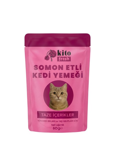 Kito Fresh Somonlu Kedi Yemeği %100 Taze İçerikli Mama 80 G