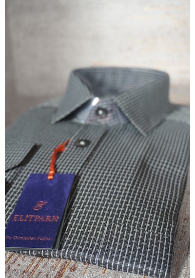 Elitpark Heritage Line Desenli Uzun Kollu Pamuklu Cepli Rahat Kalıp Premium Erkek Gömlek Siyah