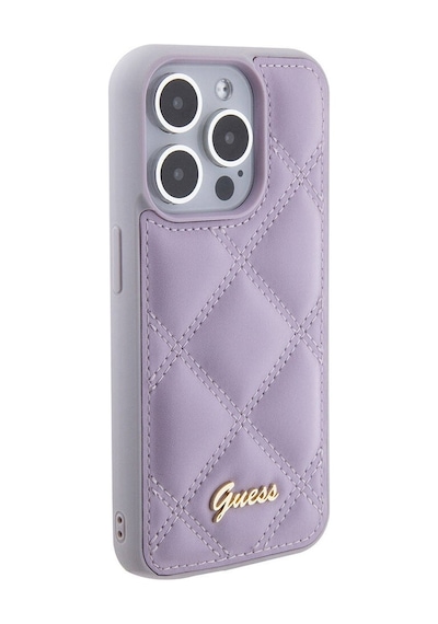 Apple Uyumlu iPhone 15 Pro Kılıf Guess Lisanslı Pu Deri Metal Yazı Logolu Kapitone Kapak