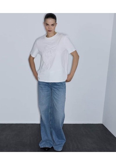 İpekyol Fiyonk Aplikeli Beyaz Kadın T-shirt Iw6260070173