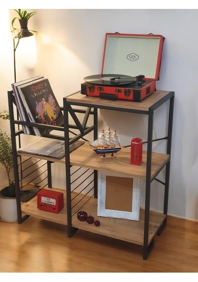 Ayrex Dekoratif Plak Standı Metal Gövdeli Ahşap Raflı Pilak Köşesi Dresuar Diğer
