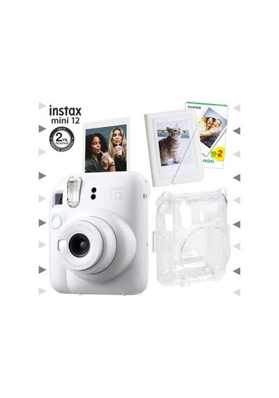 Fujifilm Instax Mini 12 Fotoğraf Makinesi + 20'li Film Mini Albüm + Şeffaf Kılıf Seti Beyaz