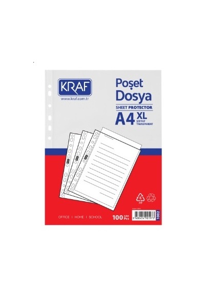 KRAF Poşet Dosya Şeffaf A4 100`lü Paket