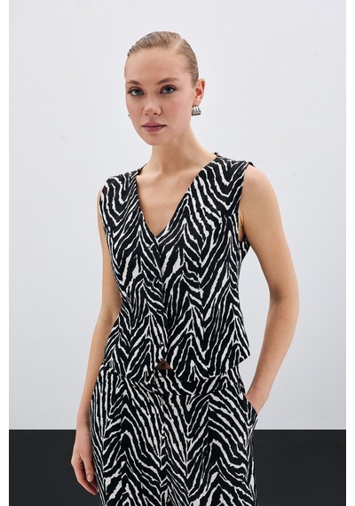 Sateen Zebra Desen Kısa Yelek - Siyah-135501 Siyah