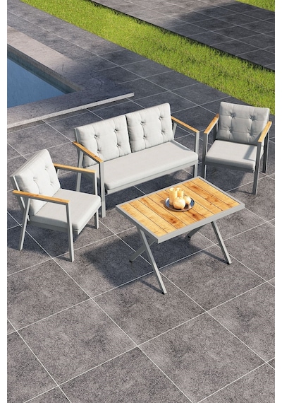 Sierra 2+1+1 Metal İskeletli Suya Dayanıklı Bahçe Balkon Mobilya Takımı Cafe, Salon Koltuk Takımı