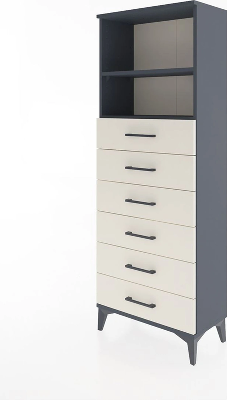 Arges Dolap 2 Raflı 6 Çekmeceli 60x30x163 Antrasit-aytaşı Antrasit