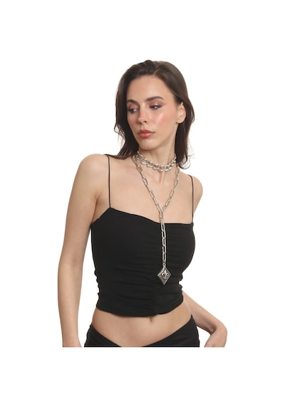 Labalaba Kadın Antik Gümüş Kaplama 2' Li Fleur De Lys Uçlu Kolye& Choker Gümüş