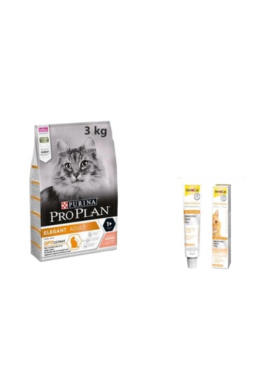 Purina Pro Plan Derma Plus Somonlu Tüy Yumağı Önleyici Yetişkin Kedi Maması 3 KG + Gimcat Multi Vitamin Kedi Macunu 20 G