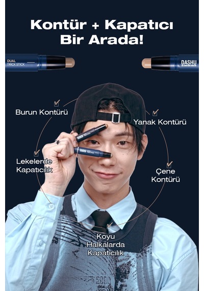 Dashu Pratik Kullanım Sunan İki Renkli Çift Taraflı Kontür Stick Mens Dual Trick Stick Light