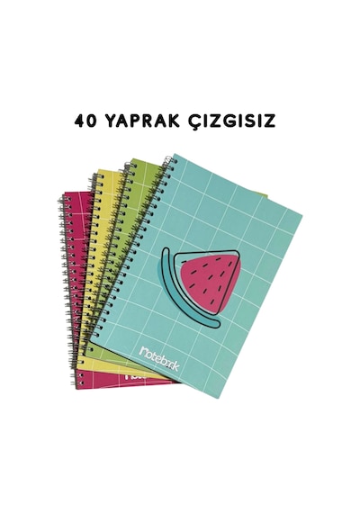 A5 Spiralli Meyve Konsept Defter 40 Yaprak 4'lü Tamamı Çizgisiz