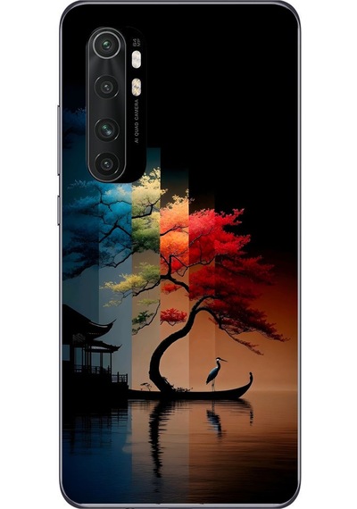 Xiaomi Mi 10 Lite Uyumlu Dört Mevsim Ağaç Baskılı Silikon Kılıf Renkli