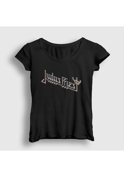 Presmono Kadın Logo V2 Judas Priest T-shirt Siyah