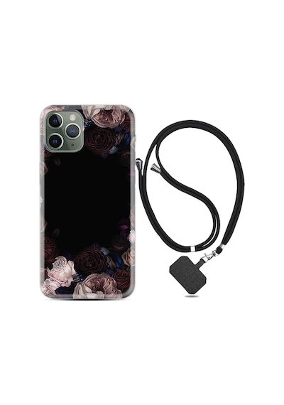 Apple Uyumlu iPhone 13 Pro Kılıf Boyun Askılı Dark Flowers 1906