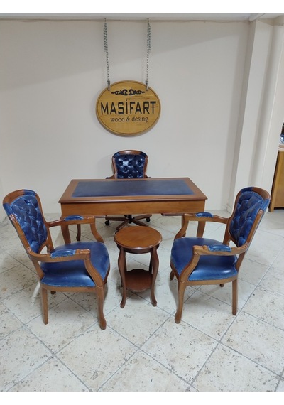 Masifart Nora Ahşap Çalışma Masa Takımı 5 Parça Ahşap