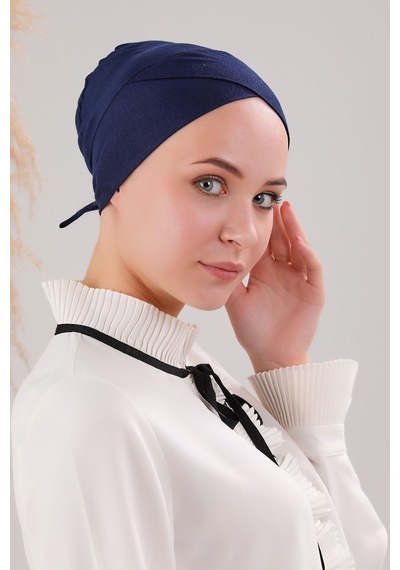 Melodi Scarf Bağlamalı Dikişsiz Çapraz Bone Lacivert Lacivert