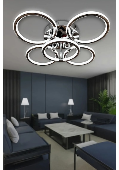 Exxen 4+1 Kumandalı Çift Yönlü İthal Modern Yüksek Işık Gücü Modern Uzun Ömürlü Sarkıt Led Avize - Krom Krom