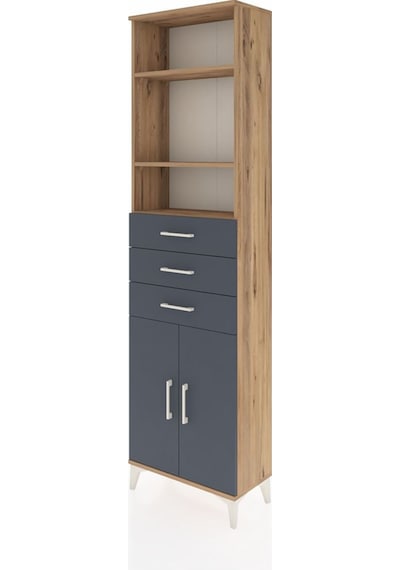 Arges Dolap 4 Raflı 3 Çekmeceli 2 Kapaklı 60x30x221 Çam-antrasit Atlas Çam