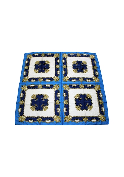 Tikitonki Çok Parçalı Çiçek Desenli Saten Mavi Eşarp - 90x90 Mavi Mavi