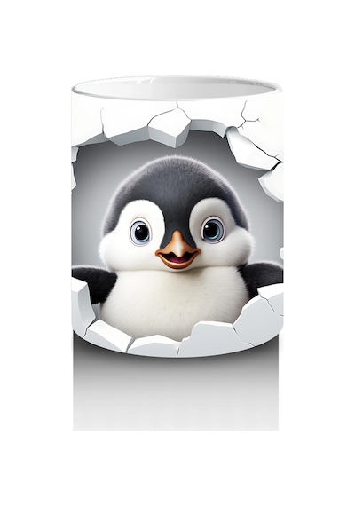 Sakura Çiçekleriyle Sevimli Penguen Baskılı Kahve Kupası Renkli