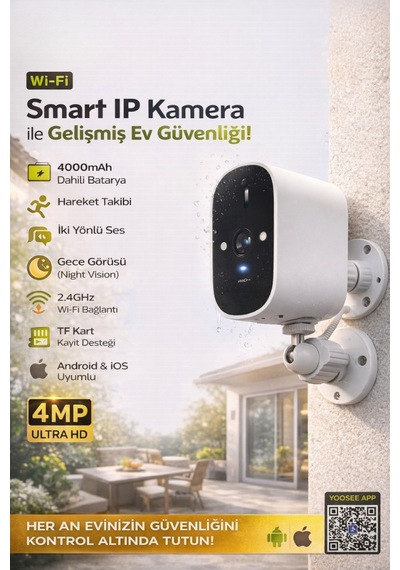 Smart Ip Kamera 4mp Ultra Hd Wifi Gece Görüşlü Hareket Algılama İki Yönlü Ses 2.4ghz Bağlantı