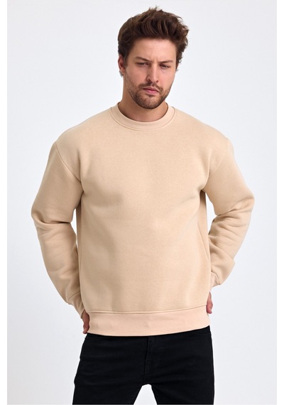 Tarz Cool Erkek Yumuşacık Kumaşlı Regular Fit Yuvarlak Yakalı Sweatshirt Taş