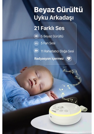 Akıllı Monitörlü Bebek Kamerası ve Beyaz Gürültü Sesi Bebek Uyku Arkadaşı Seti