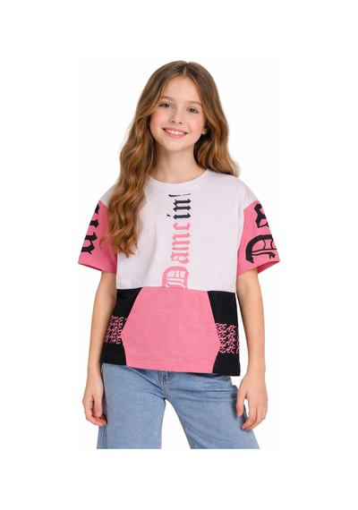 İrem Çocuk Giyim Kız Çocuk Yazı Desenli Kanguru Cepli Kısa Crop Kısa Kollu Tişört Çok Renkli İrem Çocuk Giyim Kız Çocuk Yazı Desenli Kanguru Cepli Kısa Crop Kısa Kollu Tişört Çok Renkli