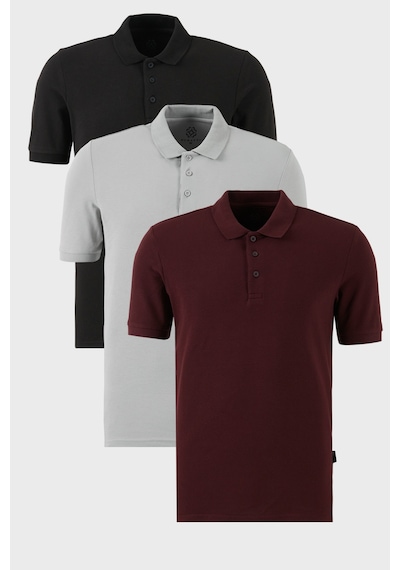 Buratti Pamuklu Regular Fit Düğmeli Polo Yaka 3'Lü Paket Erkek T Shirt 5902127S3 Siyah-Vişne-Kül