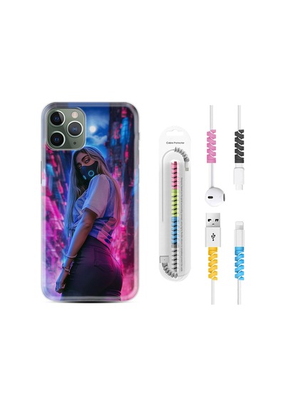 Apple Uyumlu iPhone 11 Pro Max Kılıf Kablo Koruyuculu Mask Girl 1659