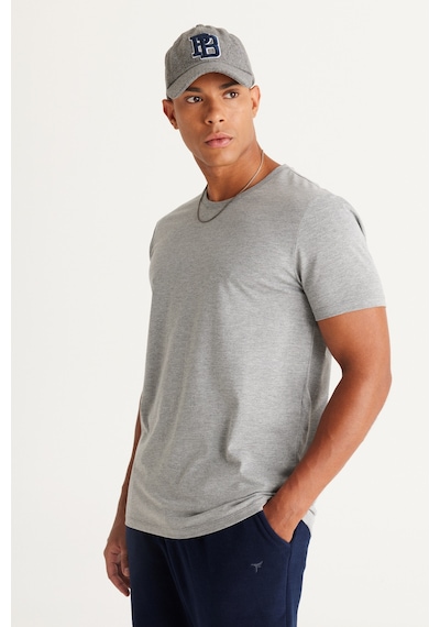 Ac&Co / Altınyıldız Classics Slim Fit Bisiklet Yaka Kısa Kol Pamuklu Erkek Tişört Koyu Gri