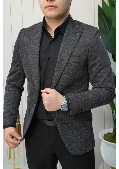 Bys Beystil Sivri Yaka Kırçıllı Siyah Ceket Eylül- Slim Fit