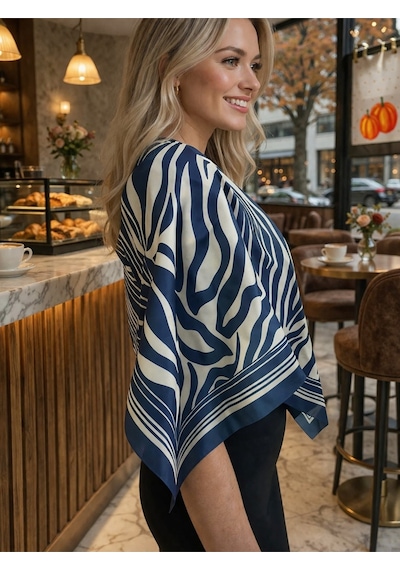 Tarzını Seç Mavi Zebra Fular / Bandana / Aksesuar / Şal / Eşarp 70x70