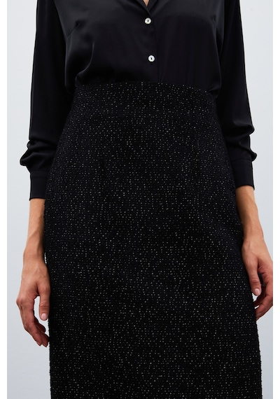 Sateen Midi Boy Tüvit Etek - Siyah-135026 Siyah