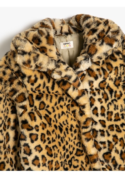 Koton Oversize Bebe Yaka Leopar Mont Suni Kürklü Uzun Kollu Bej Desenli 5wkg00009ak Ekru