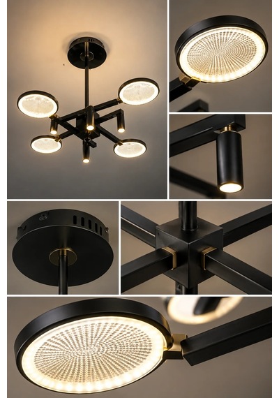 Modern Premium 4+4'lü 3 Renkli Ledli Sarkıt Avizesi Salon Mutfak Oturma Odası Şık Modelleri Gold