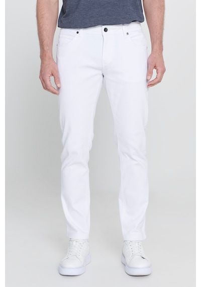 AC&Co / Altınyıldız Classics Erkek Beyaz 360 Derece Her Yöne Esneyen Slim Fit Dar Kesim Diyagonal Desenli Pantolon Çok Renkli