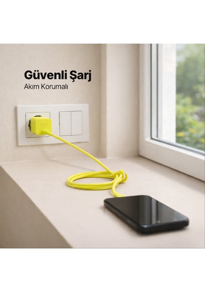 Ttec Smartcharger Gan 45W Avs PD Seyahat Hızlı Şarj Aleti + USB-C - USB-C 3A 120 CM Kablo Neon Sarı