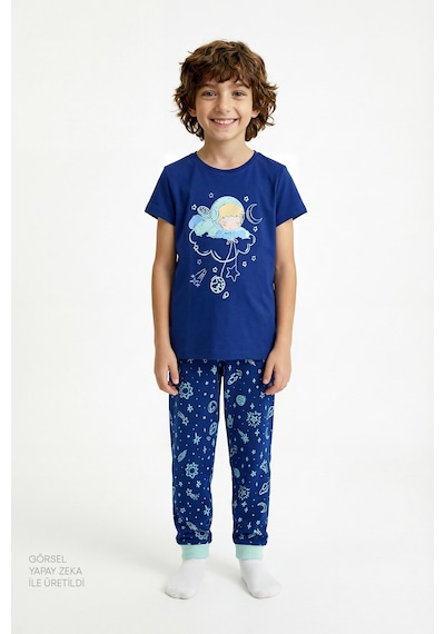 Penti Lacivert Erkek Çocuk Cosmic Nap Pamuklu 2'li Pijama Takımı