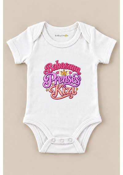 Babylimon Babasının Prenses Kızı Beyaz Kısa Kollu Çıtçıtlı Bebek Zıbını Beyaz - 930083892 Beyaz