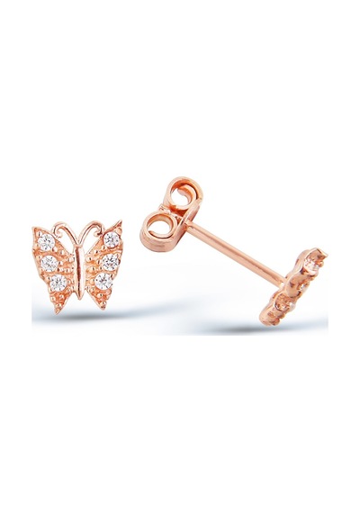 Zirkon Taşlı Kelebek Küpe Rose Gold