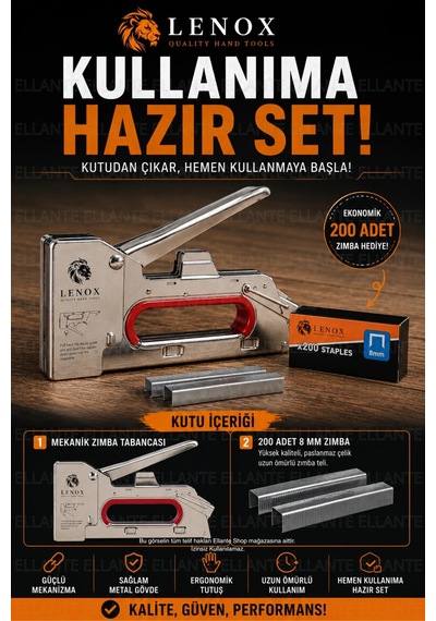 Metal Mekanik Zımba Tabancası 4-8 Mm Uyumlu Metal Gövde + 200 Adet Zımba Hediyeli
