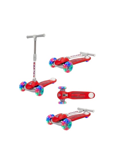 Gtpro Çocuk Scooter Katlanabilir 3+yaş 3tekerli Led Işıklı 50kğ Kapasite Kırmızı
