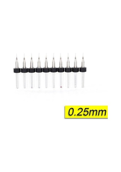 PCB Mikro Karbür CNC Matkap Ucu 10lu Set 0,25mm Tungsten 18 Shank