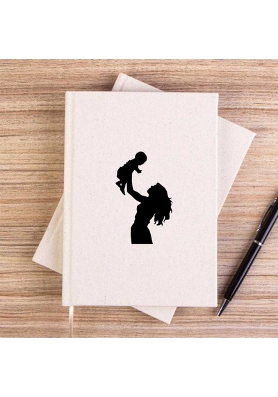 Anne Ve Bebek Krem Çizgisiz Kanvas Defter
