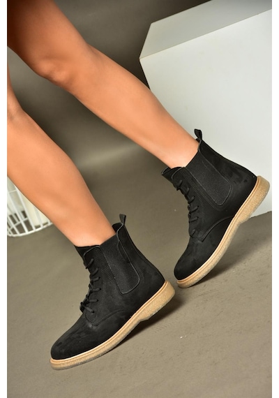 Fox Shoes R374961902 Siyah Süet Yanı Lastikli Klasik Kadın Bot Siyah