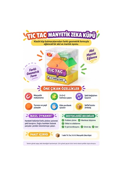 Manyetik Zeka Küpü Tic Tac 2x2x2 Şekil Değiştiren Eğitici Akıl Ve Mantık Oyunu
